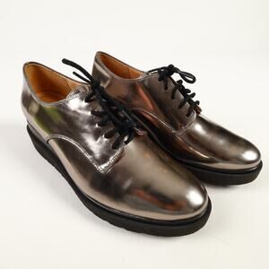 Naturalizer Womens 11M Sonoma Leather Wedge Oxford Shoes Metallic Pewter